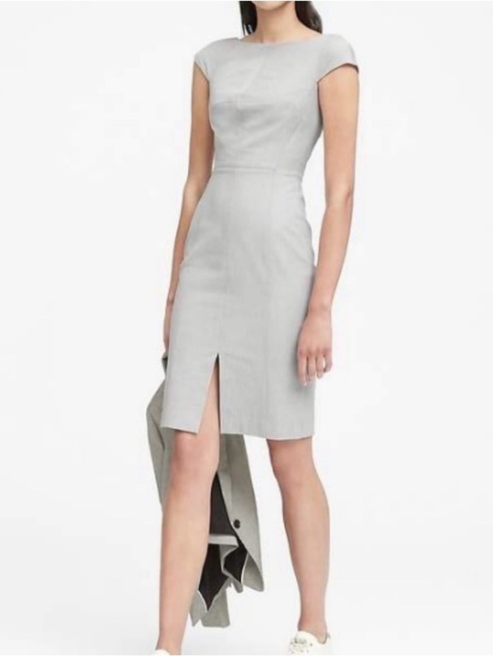 Banana Republic Light Gray Cap-Sleeve Sheath Dress with Front Slit